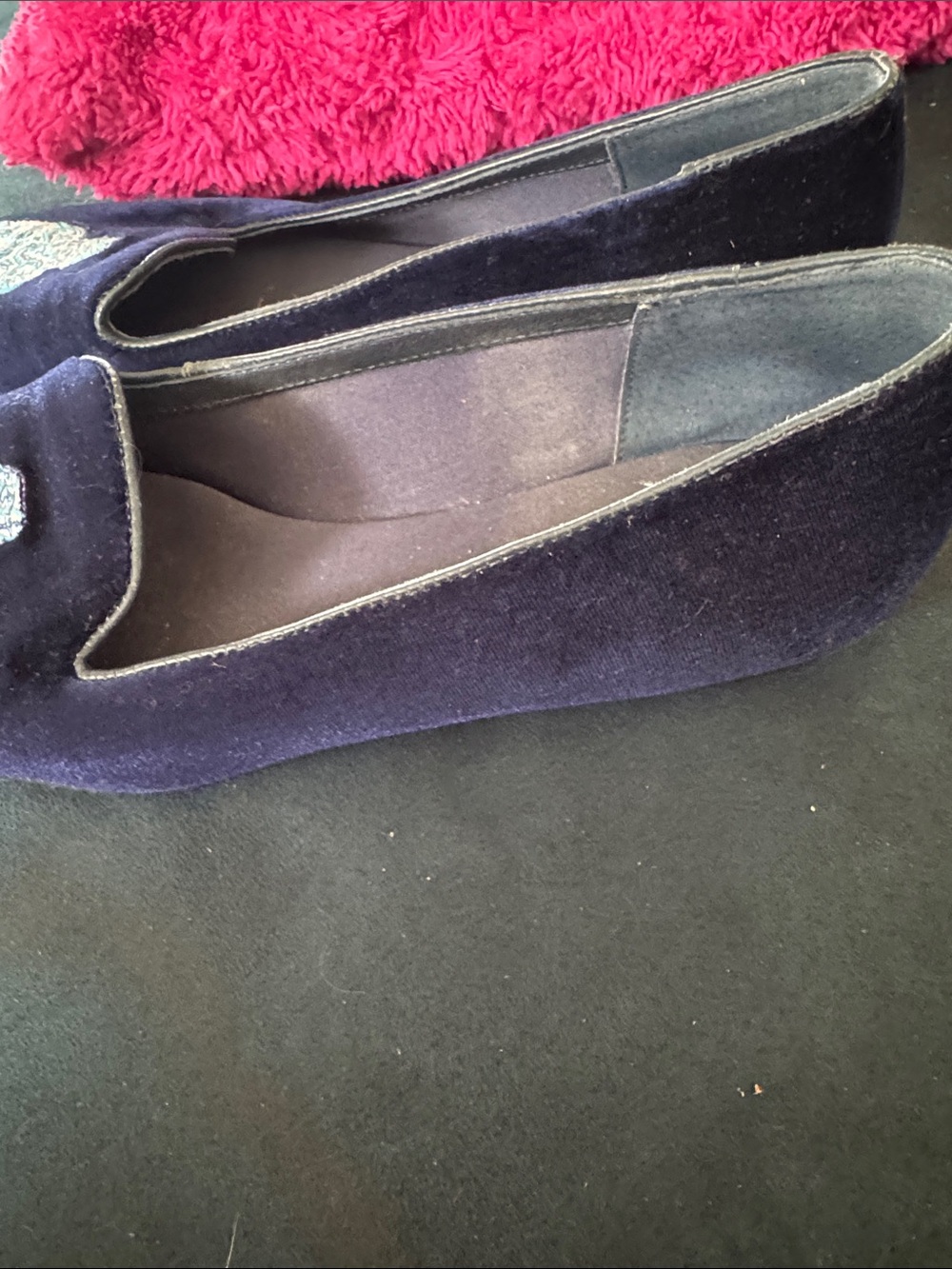 Jack Rogers Navy Velvet Loafers with Embroidered Vase Motif - Picture 5 of 6